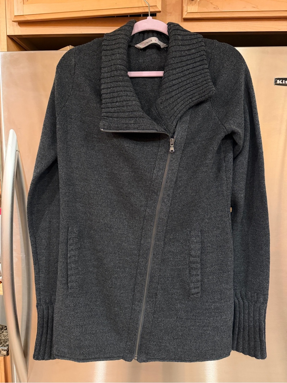 Athleta Charcoal Gray Asymmetrical Zip Knit Cardigan